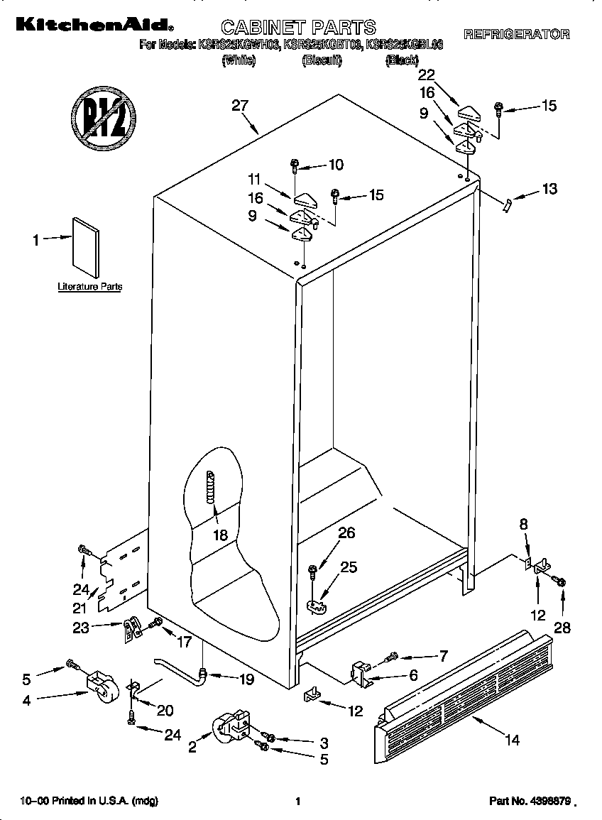 KitchenAid KSRS25KGBT03 cabinet diagram