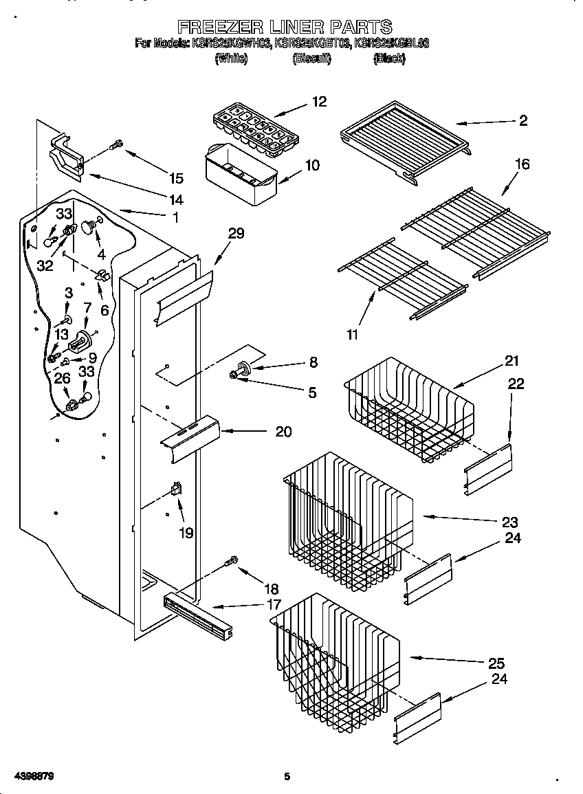 KitchenAid KSRS25KGBT03 freezer liner diagram