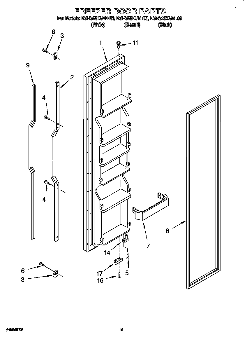 KitchenAid KSRS25KGBT03 freezer door diagram