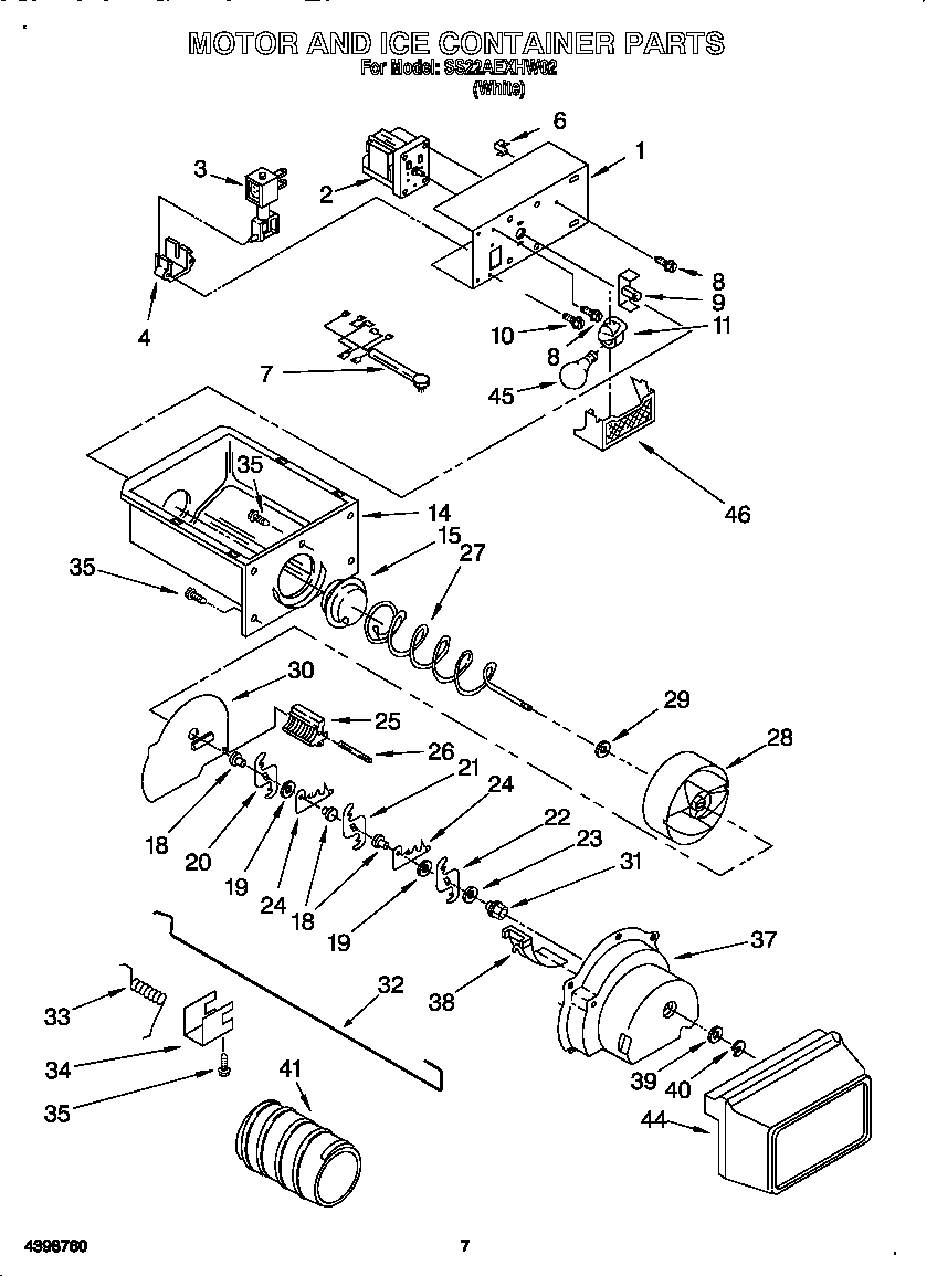 Whirlpool SS22AEXHW02 motor and ice container diagram