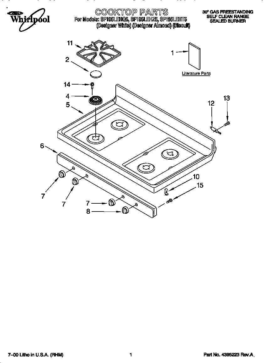 Whirlpool SF195LEHQ5 cooktop diagram