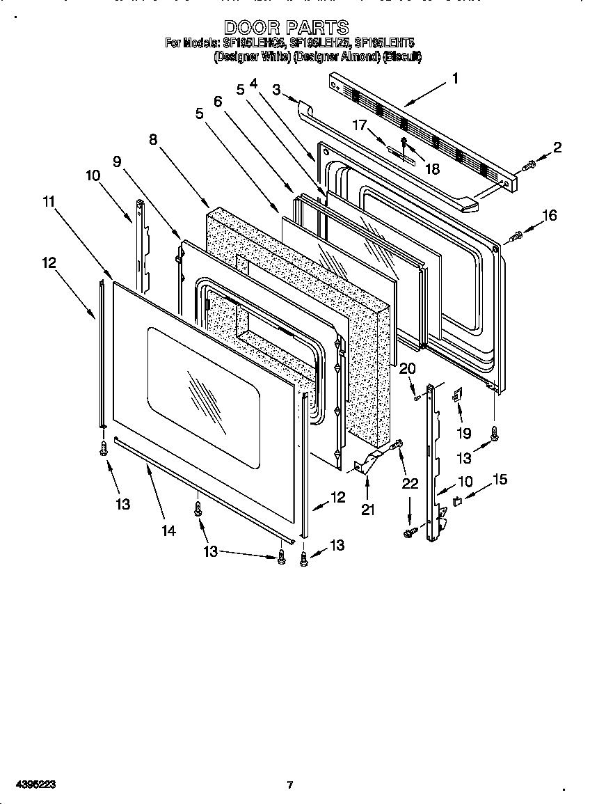 Whirlpool SF195LEHQ5 door diagram