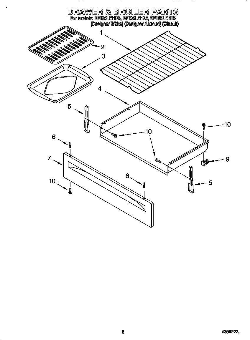 Whirlpool SF195LEHQ5 drawer and broiler diagram