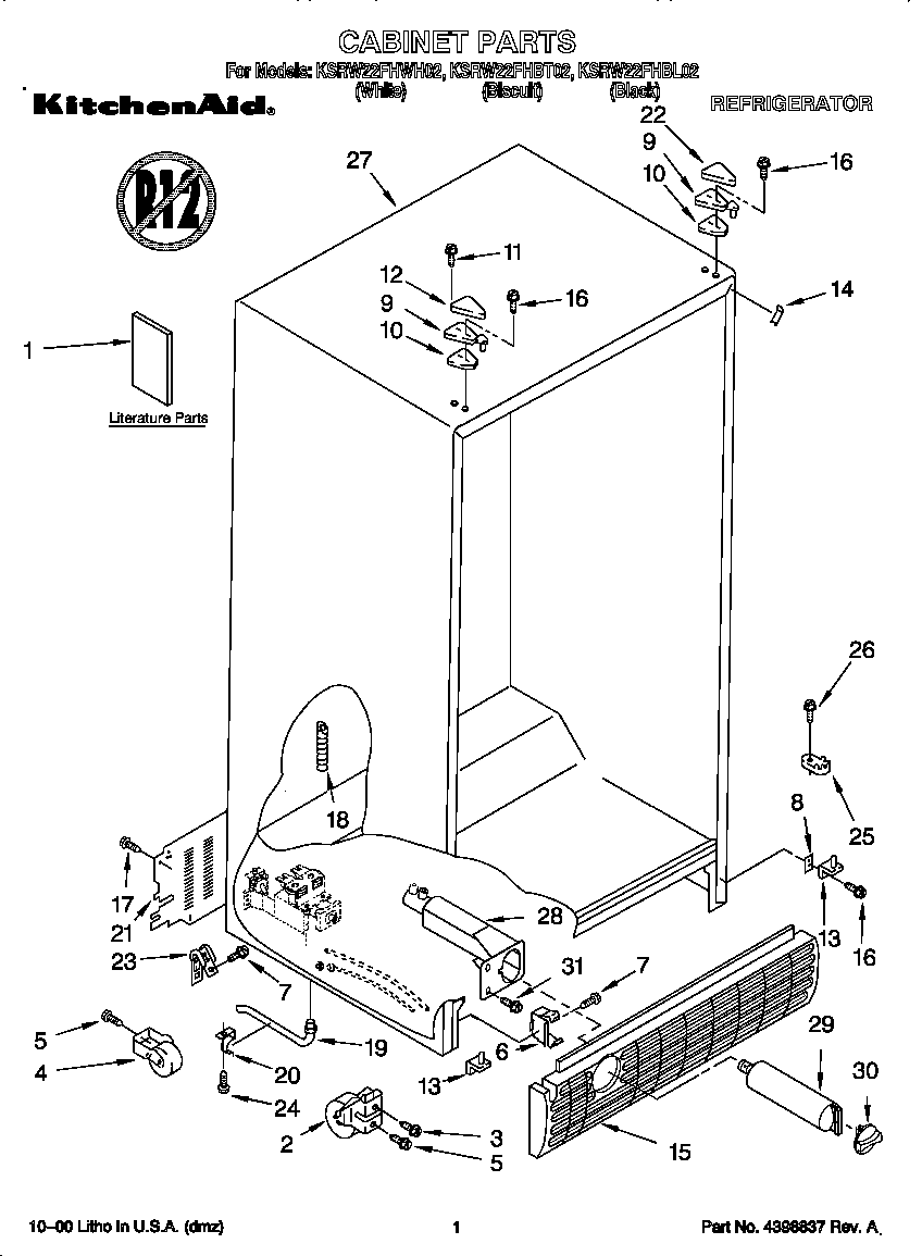KitchenAid KSRW22FHBL02 cabinet diagram