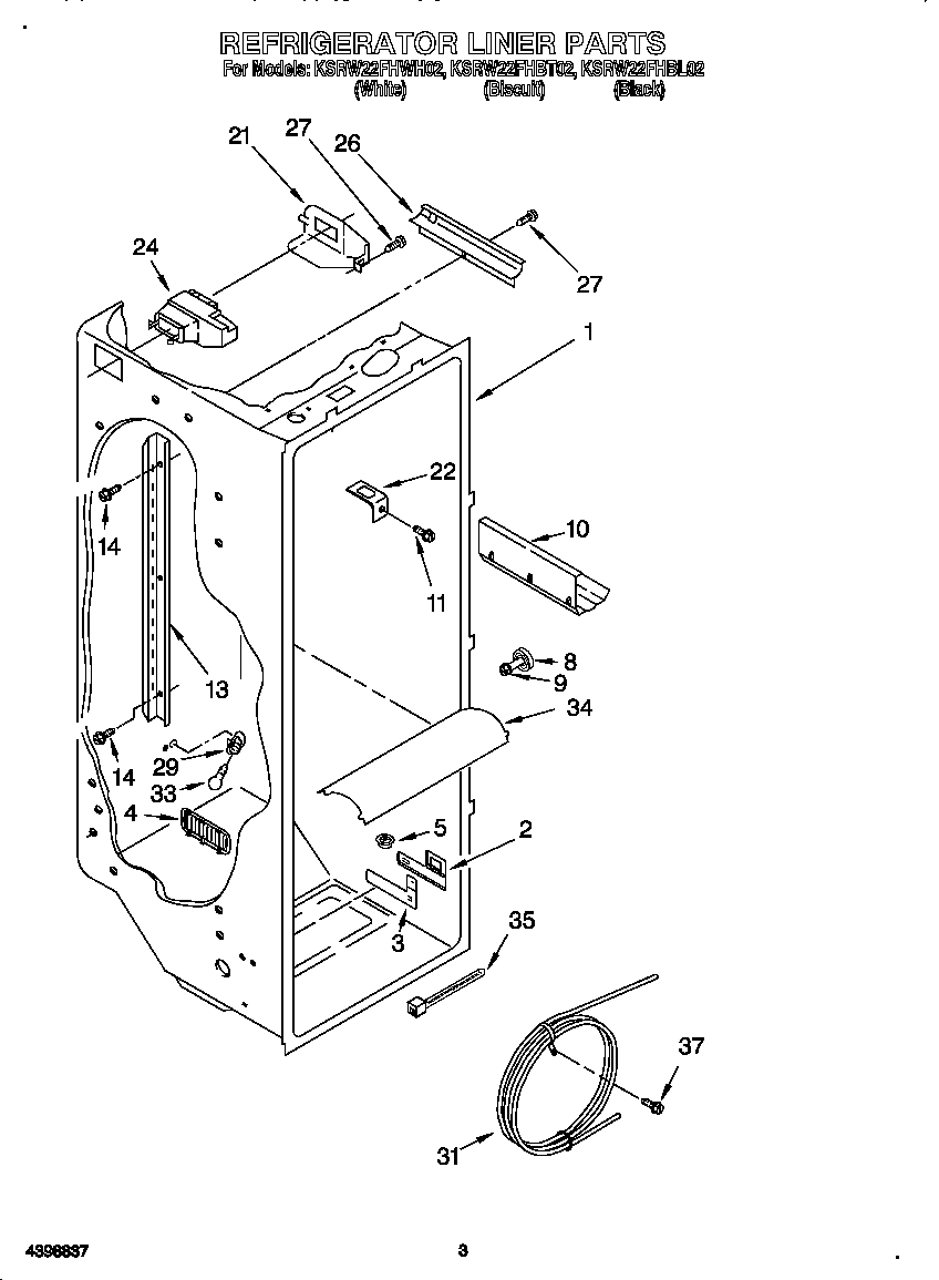 KitchenAid KSRW22FHBL02 refrigerator liner diagram