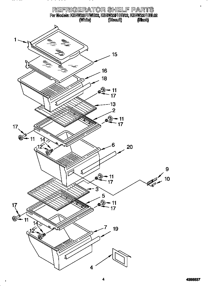 KitchenAid KSRW22FHBL02 refrigerator shelf diagram