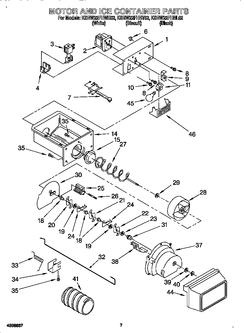 KitchenAid KSRW22FHBL02 motor and ice container diagram