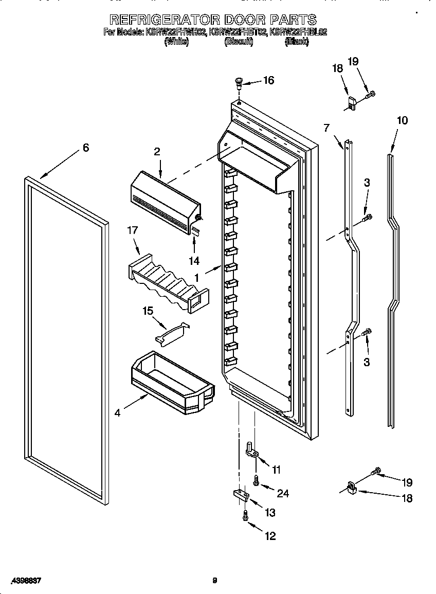 KitchenAid KSRW22FHBL02 refrigerator door diagram