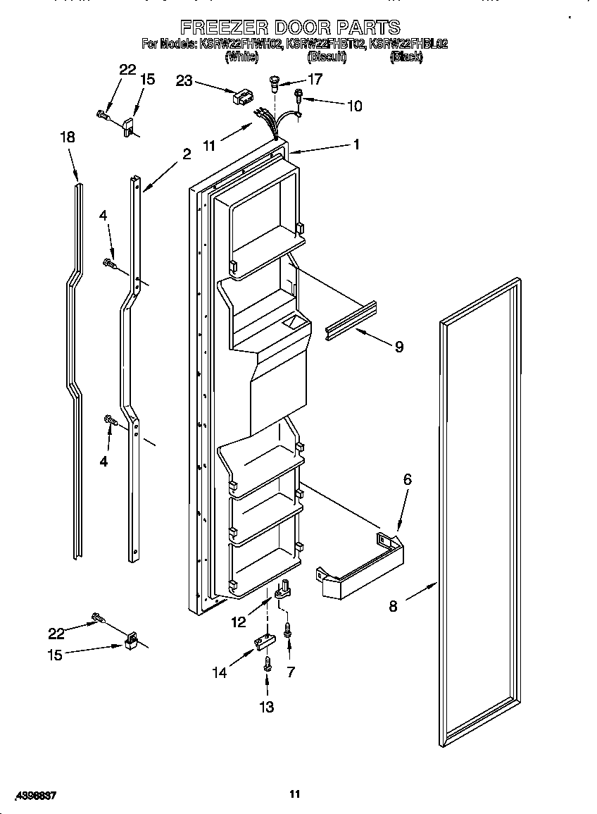 KitchenAid KSRW22FHBL02 freezer door diagram