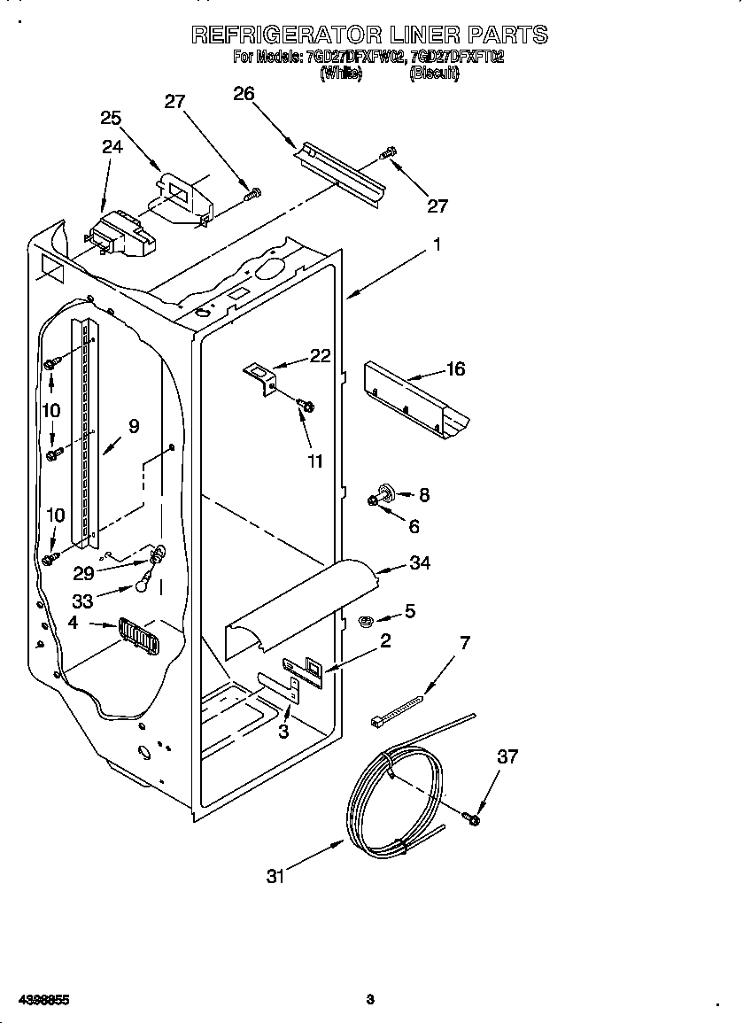 Whirlpool 7GD27DFXFT02 refrigerator liner diagram