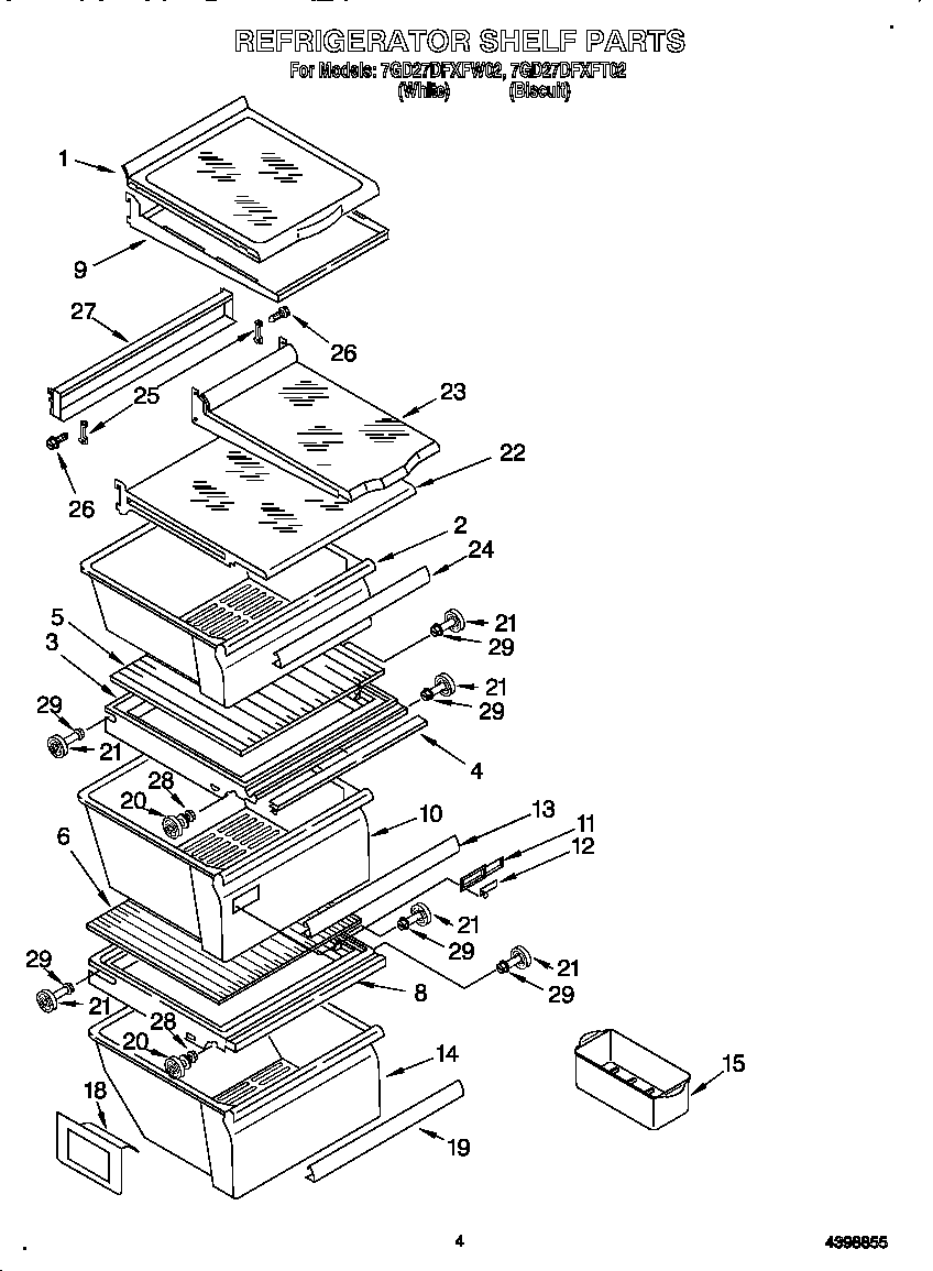 Whirlpool 7GD27DFXFT02 refrigerator shelf diagram