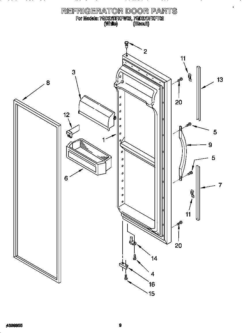 Whirlpool 7GD27DFXFT02 refrigerator door diagram