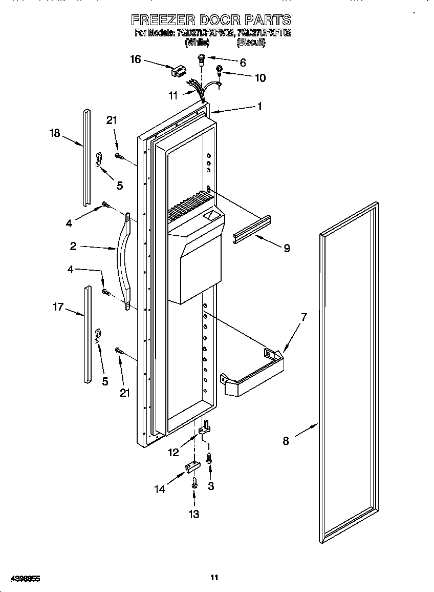 Whirlpool 7GD27DFXFT02 freezer door diagram