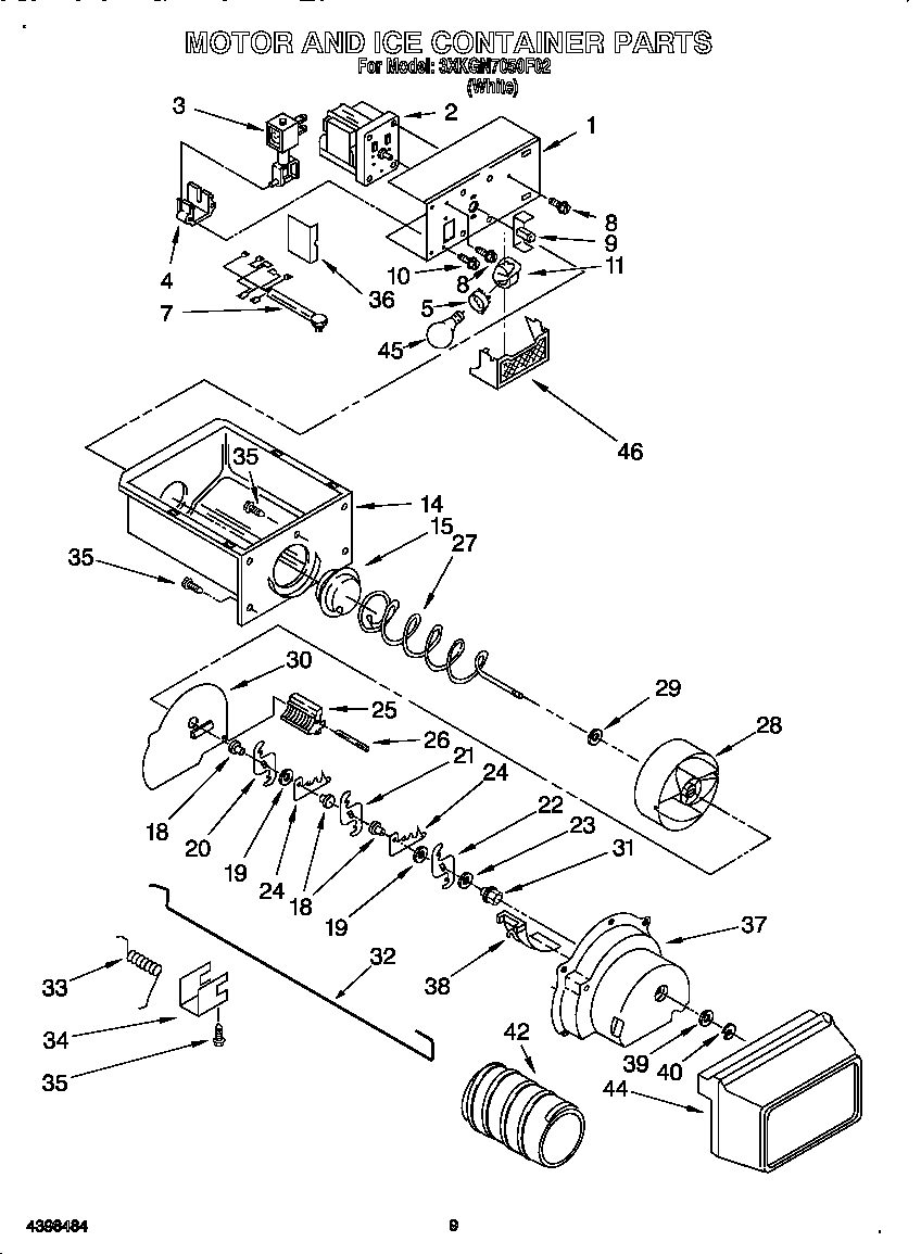 Bauknecht 3XKGN7050F02 motor and ice container diagram