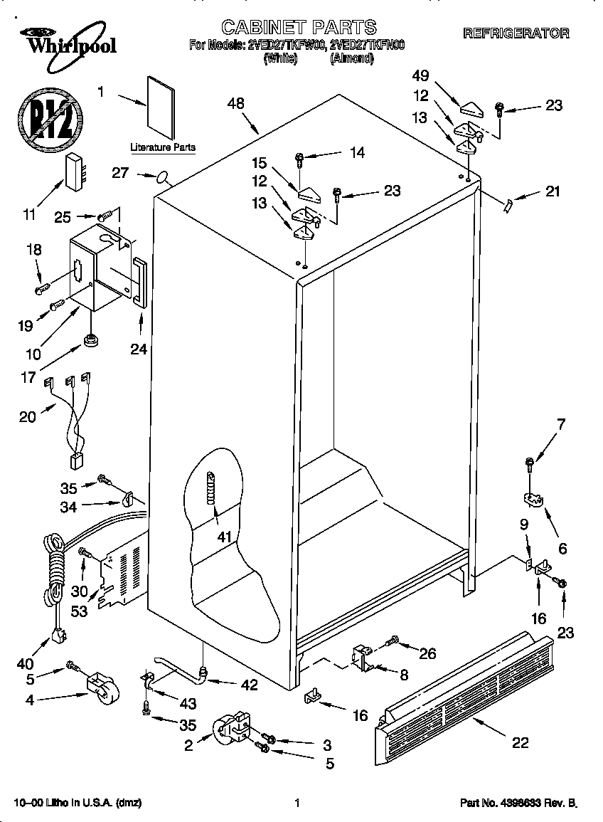 Whirlpool 2VED27TKFW00 cabinet diagram