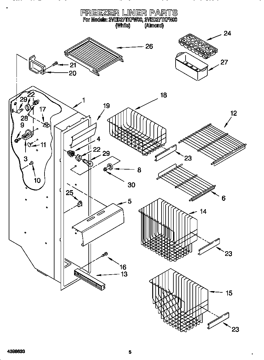 Whirlpool 2VED27TKFW00 freezer liner diagram