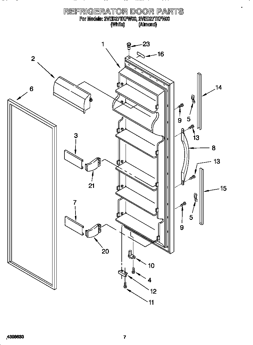 Whirlpool 2VED27TKFW00 refrigerator door diagram