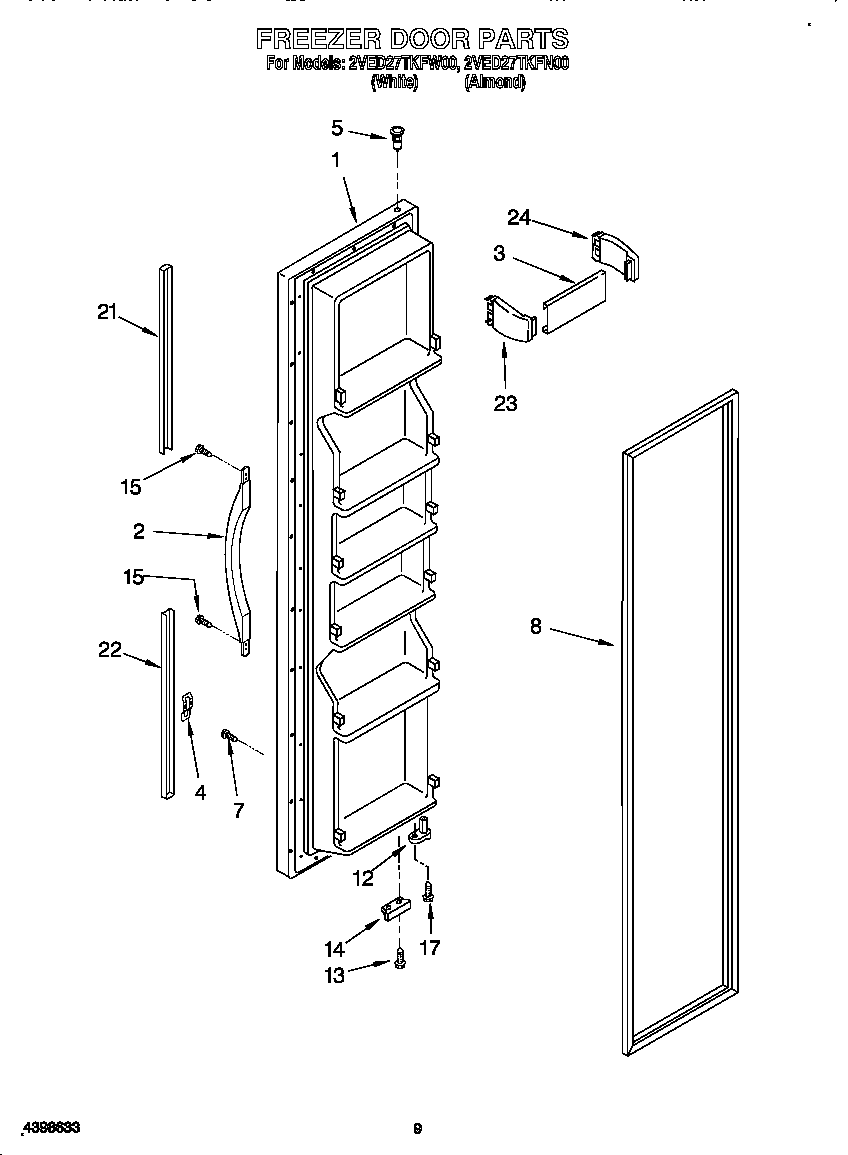 Whirlpool 2VED27TKFW00 freezer door diagram