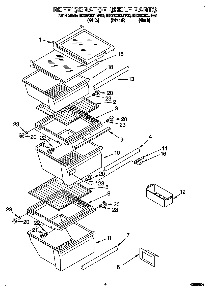 Whirlpool ED25CEXJW00 refrigerator shelf diagram