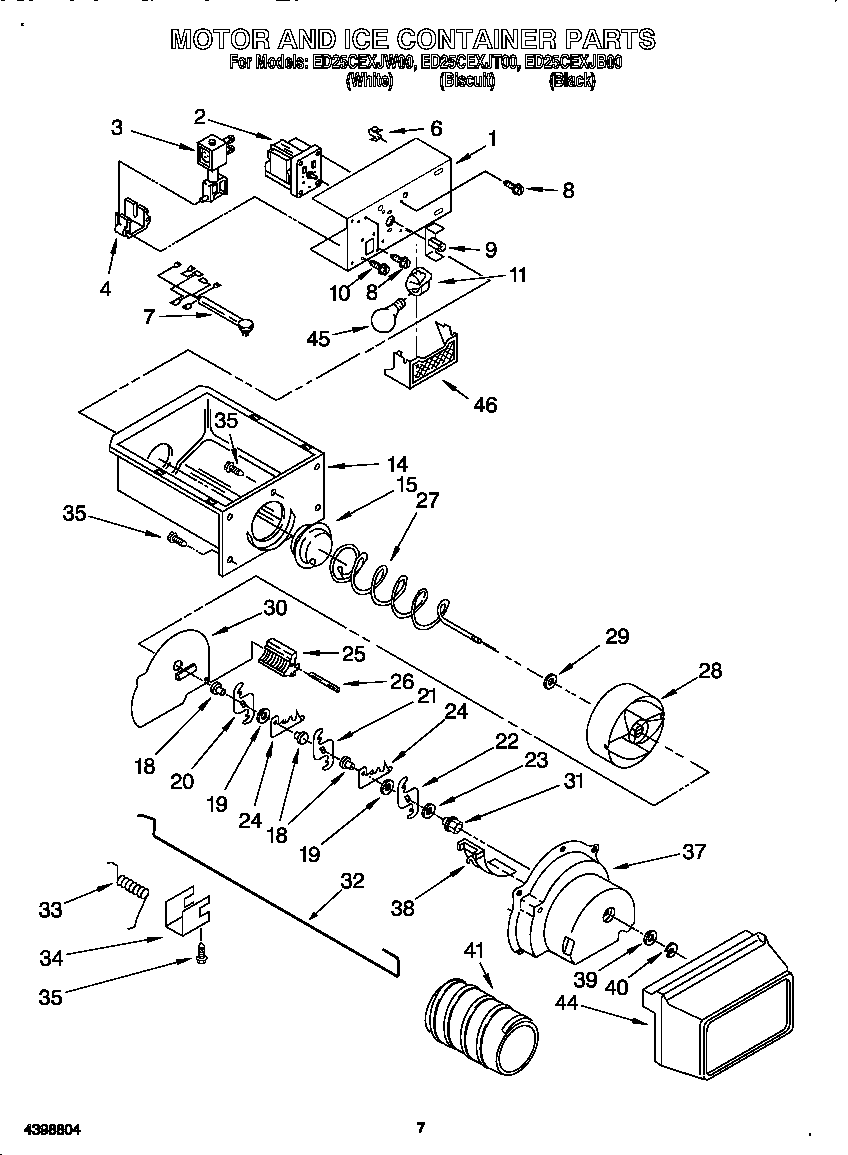 Whirlpool ED25CEXJW00 motor and ice container diagram