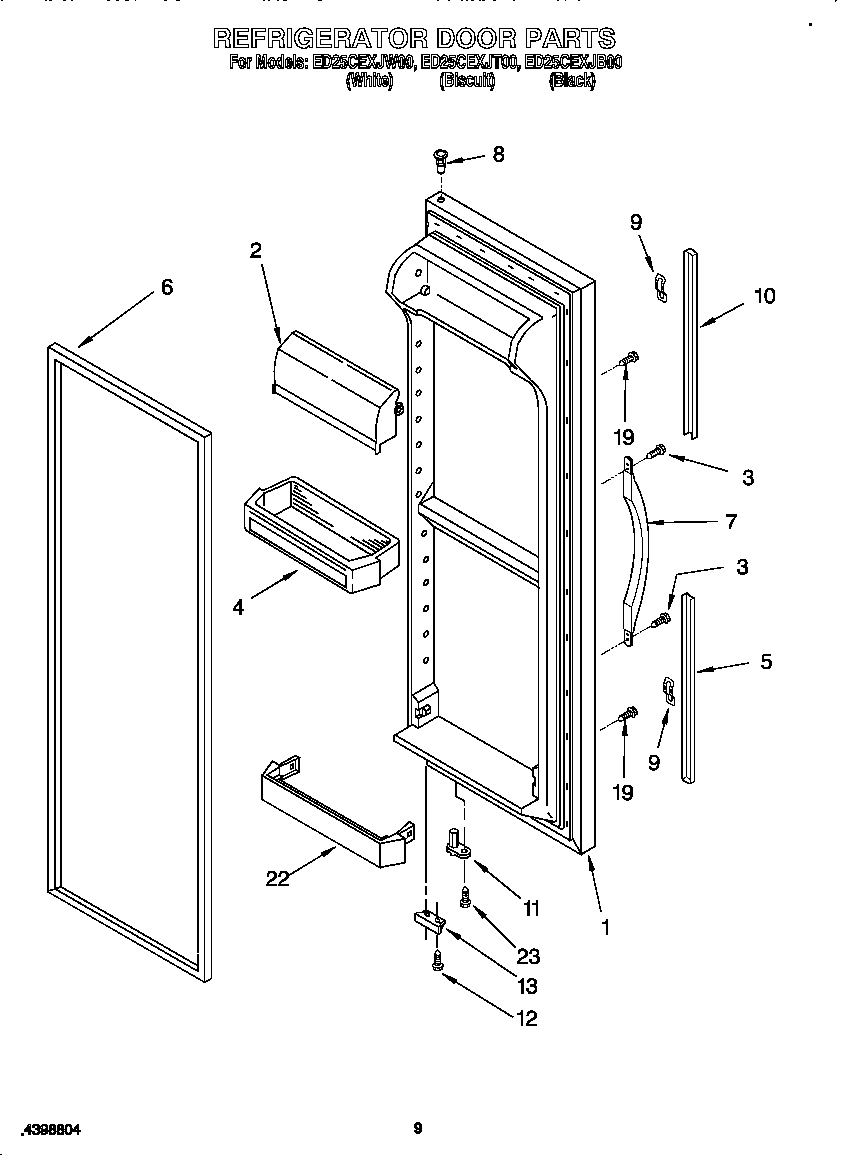 Whirlpool ED25CEXJW00 refrigerator door diagram