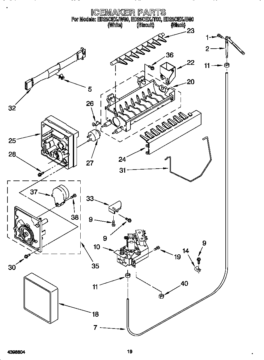 Whirlpool ED25CEXJW00 ice maker diagram