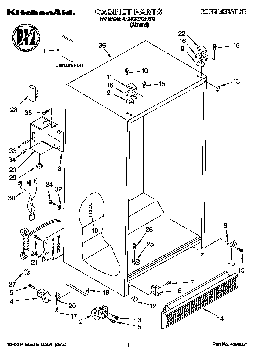 KitchenAid 4KSRS27QFA03 cabinet diagram