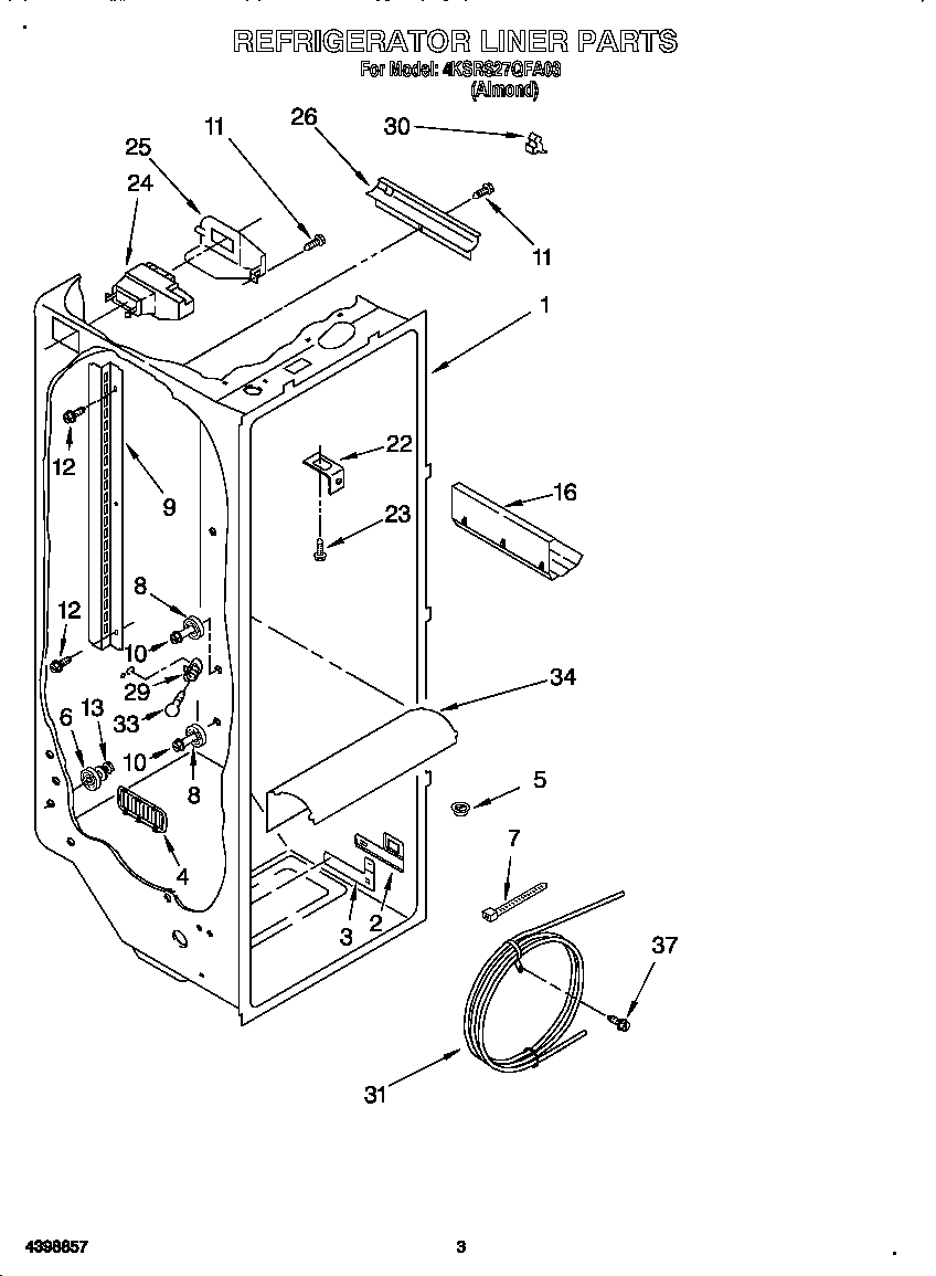 KitchenAid 4KSRS27QFA03 refrigerator liner diagram