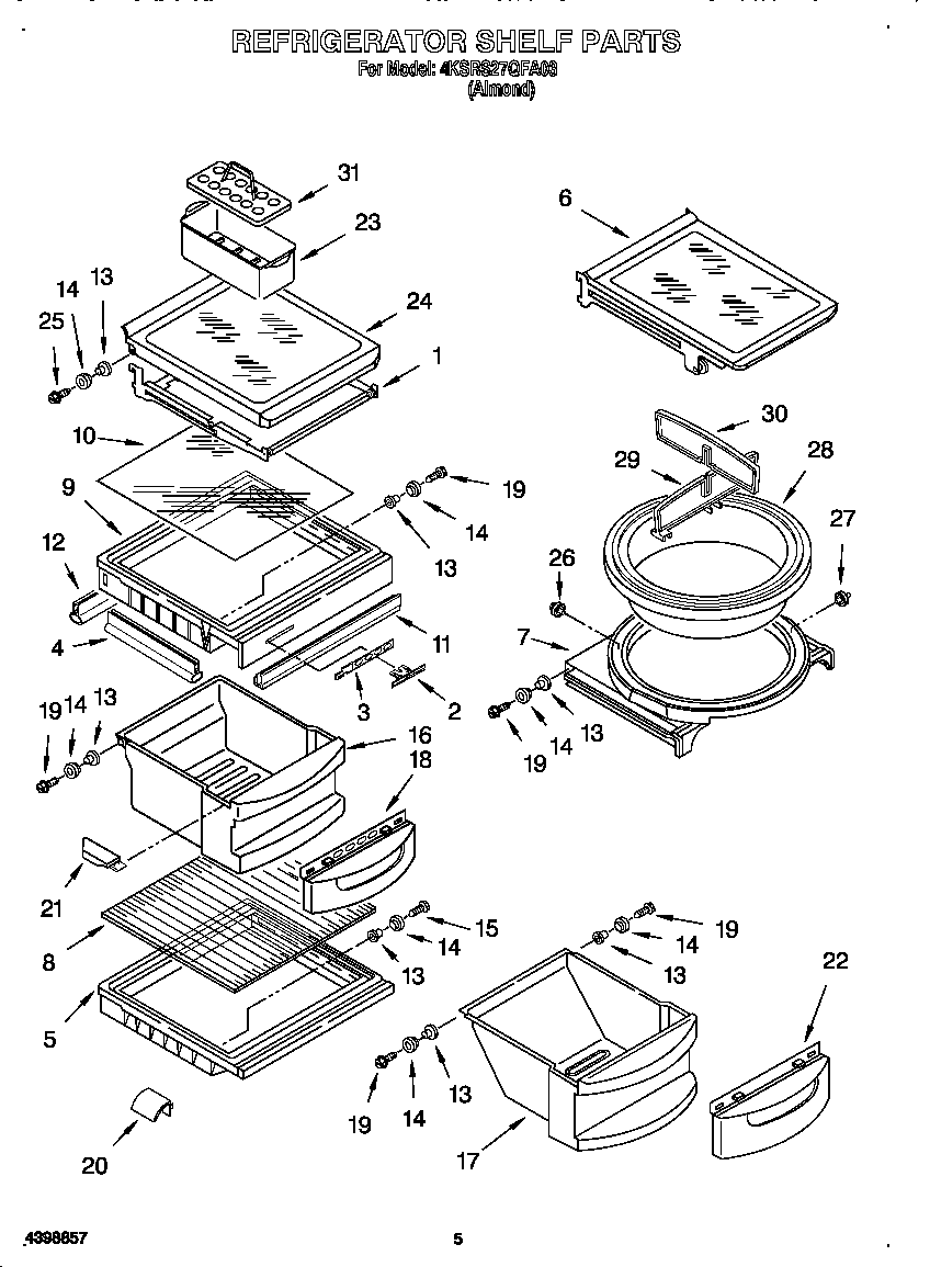 KitchenAid 4KSRS27QFA03 refrigerator shelf diagram