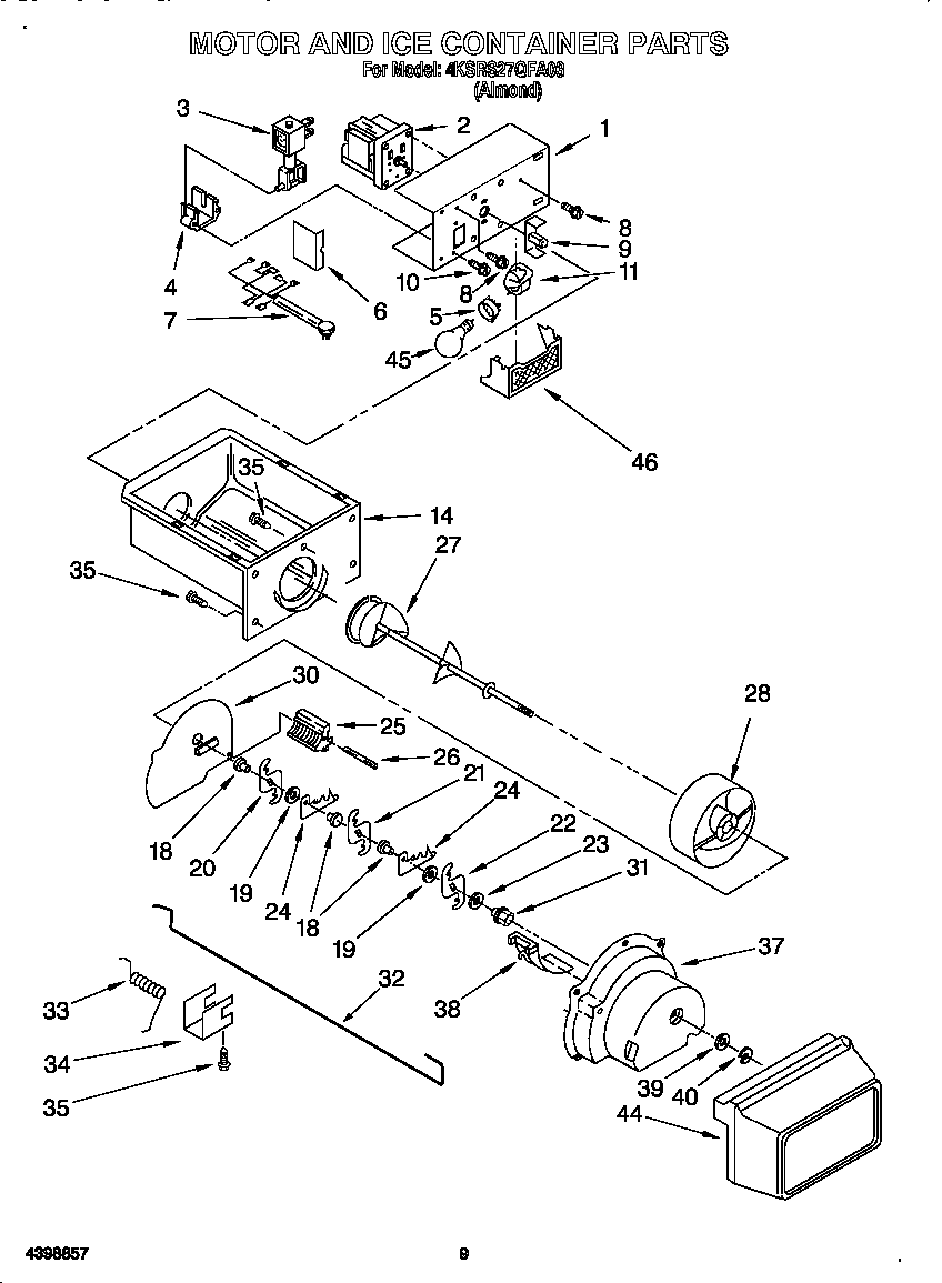 KitchenAid 4KSRS27QFA03 motor and ice container diagram