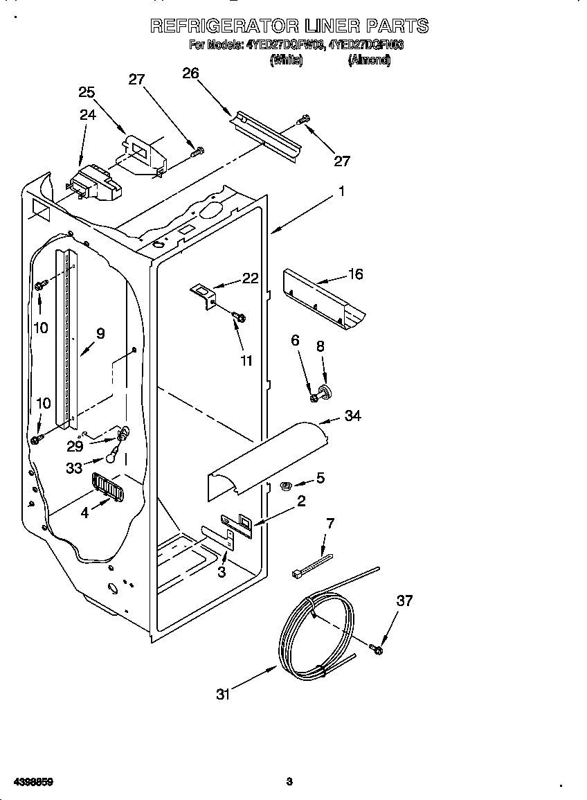 Whirlpool 4YED27DQFW03 refrigerator liner diagram