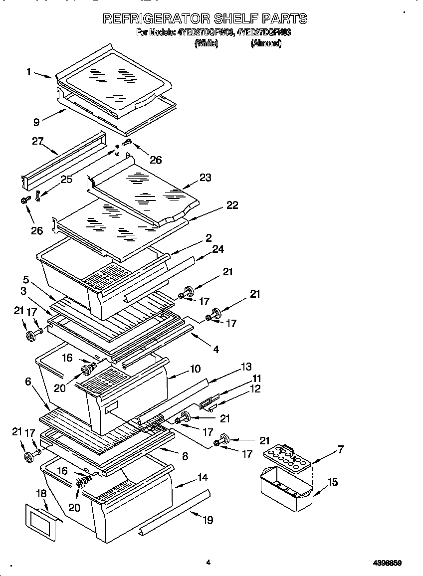 Whirlpool 4YED27DQFW03 refrigerator shelf diagram