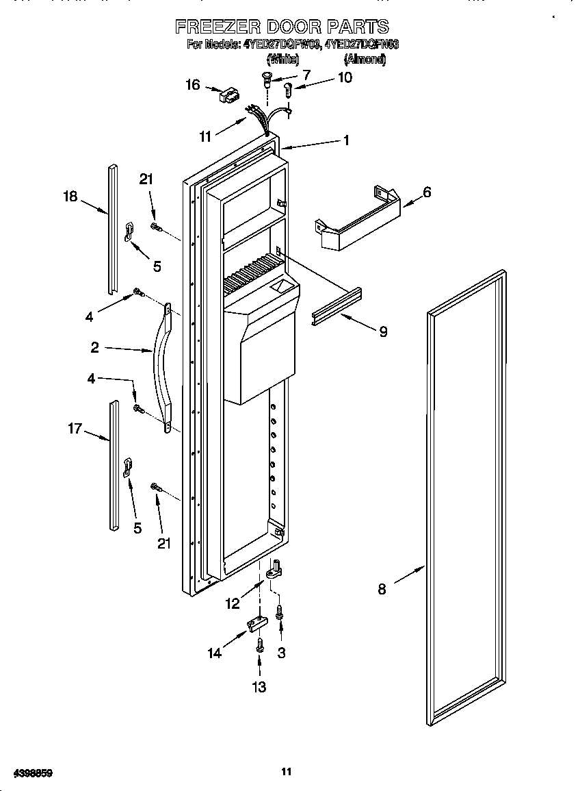 Whirlpool 4YED27DQFW03 freezer door diagram
