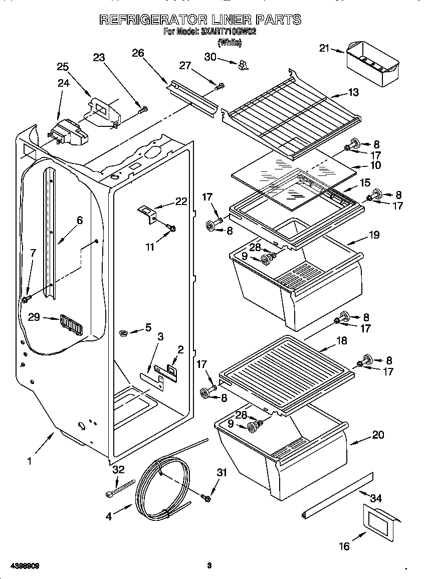 Whirlpool 3XART710GW02 refrigerator liner diagram