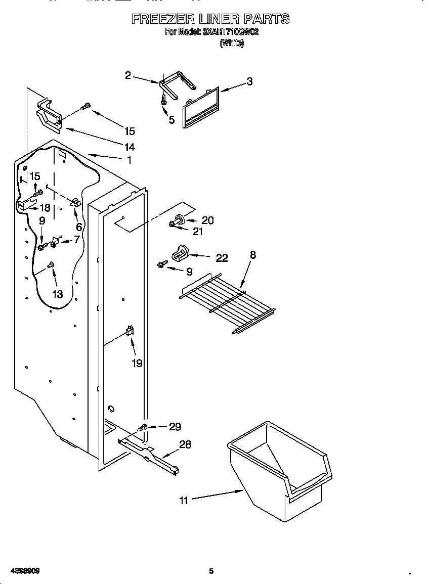 Whirlpool 3XART710GW02 freezer liner diagram