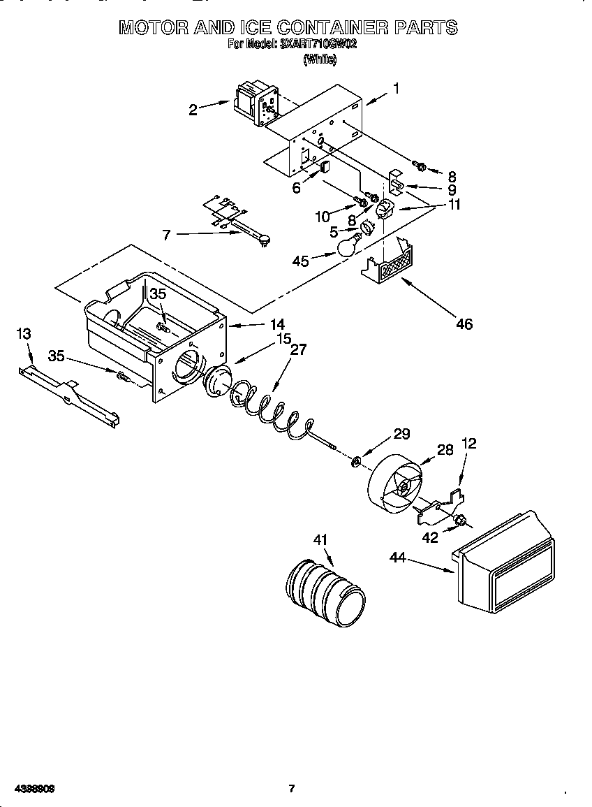 Whirlpool 3XART710GW02 motor and ice container diagram