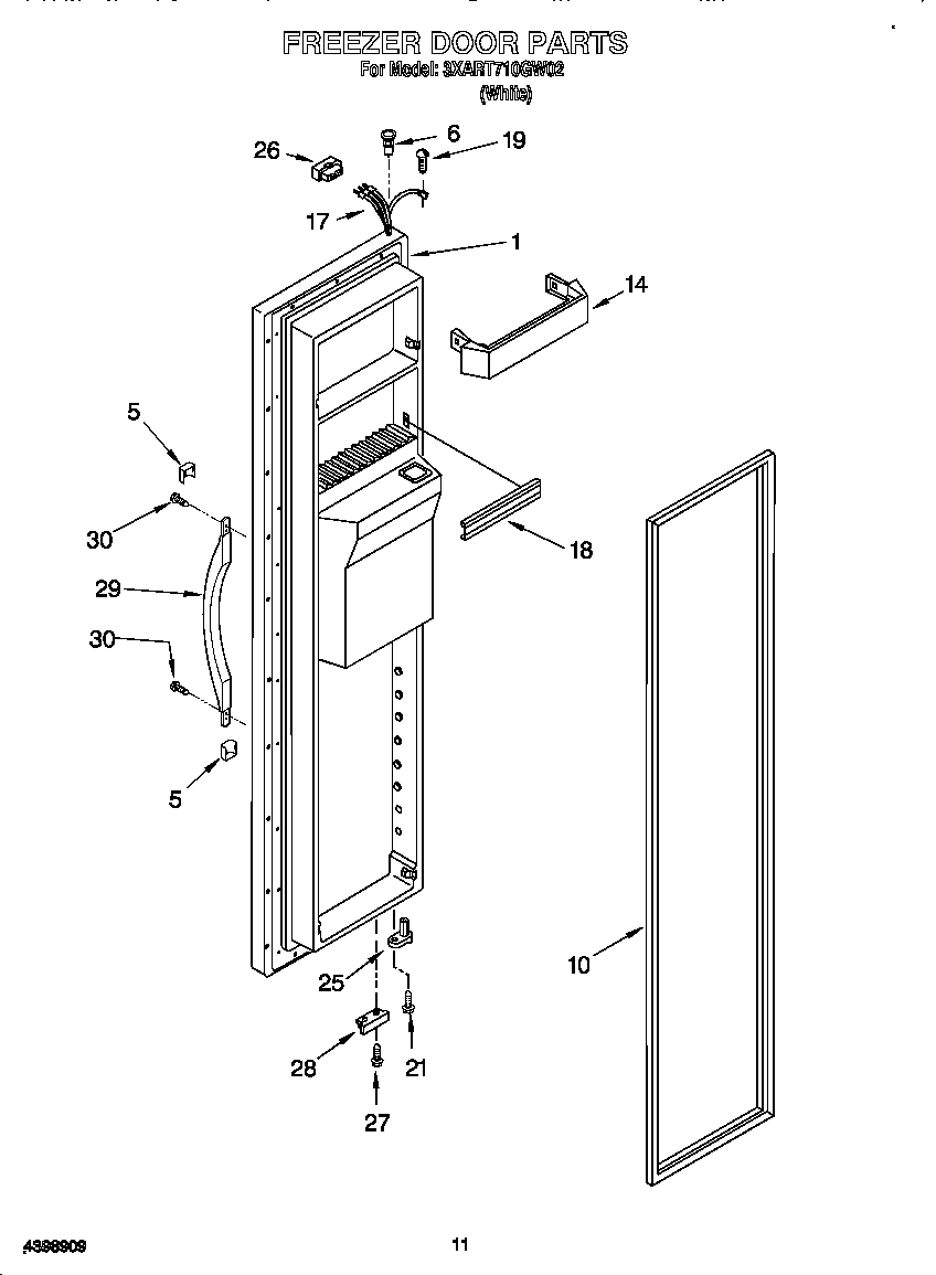 Whirlpool 3XART710GW02 freezer door diagram