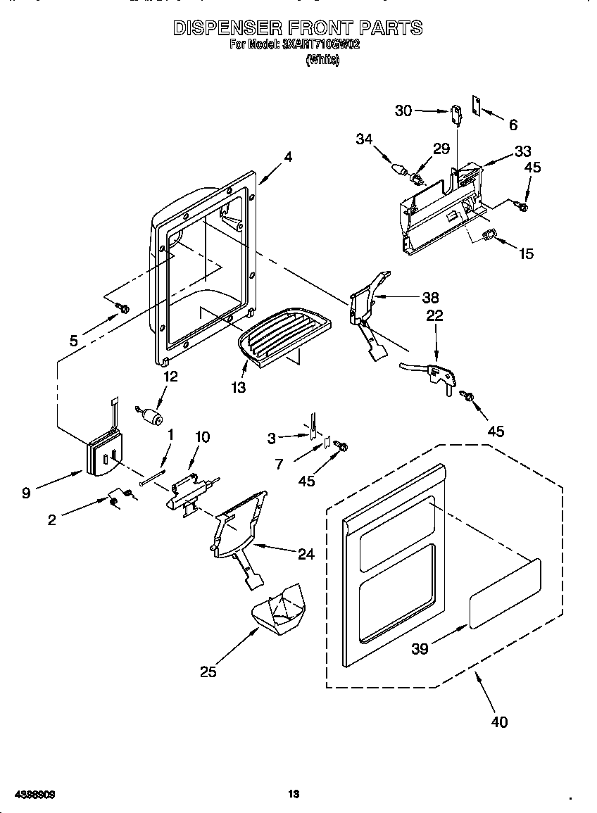 Whirlpool 3XART710GW02 dispenser front diagram