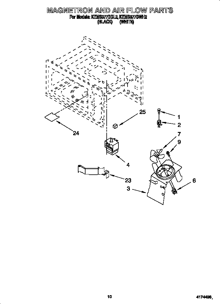 KitchenAid KEMS377BBL2 magnetron and air flow diagram