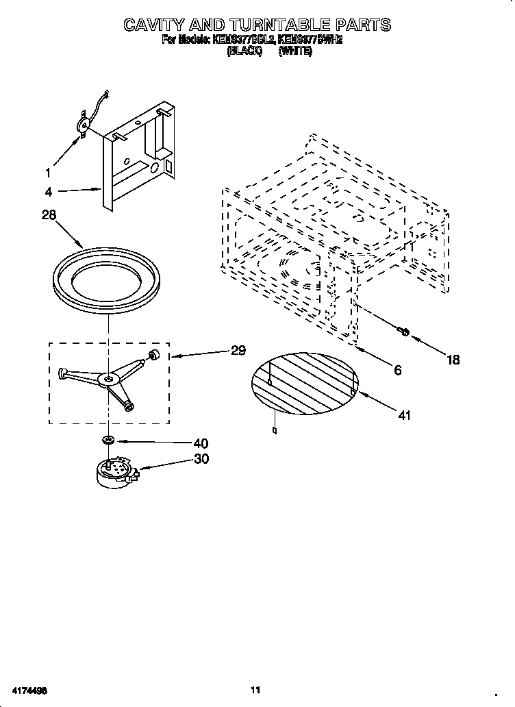 KitchenAid KEMS377BBL2 cavity and turntable diagram