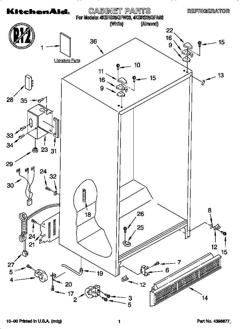 KitchenAid 4KSRS25QFA03 cabinet diagram