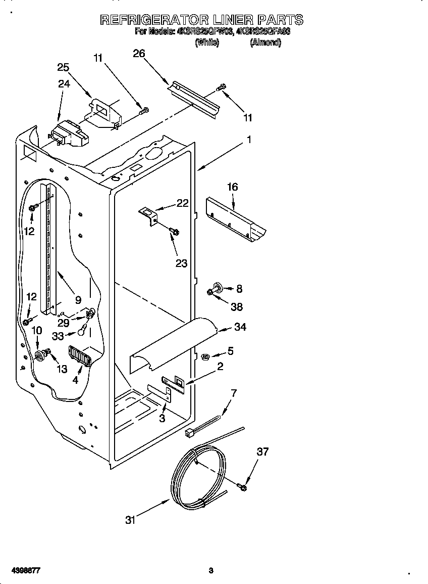 KitchenAid 4KSRS25QFA03 refrigerator liner diagram