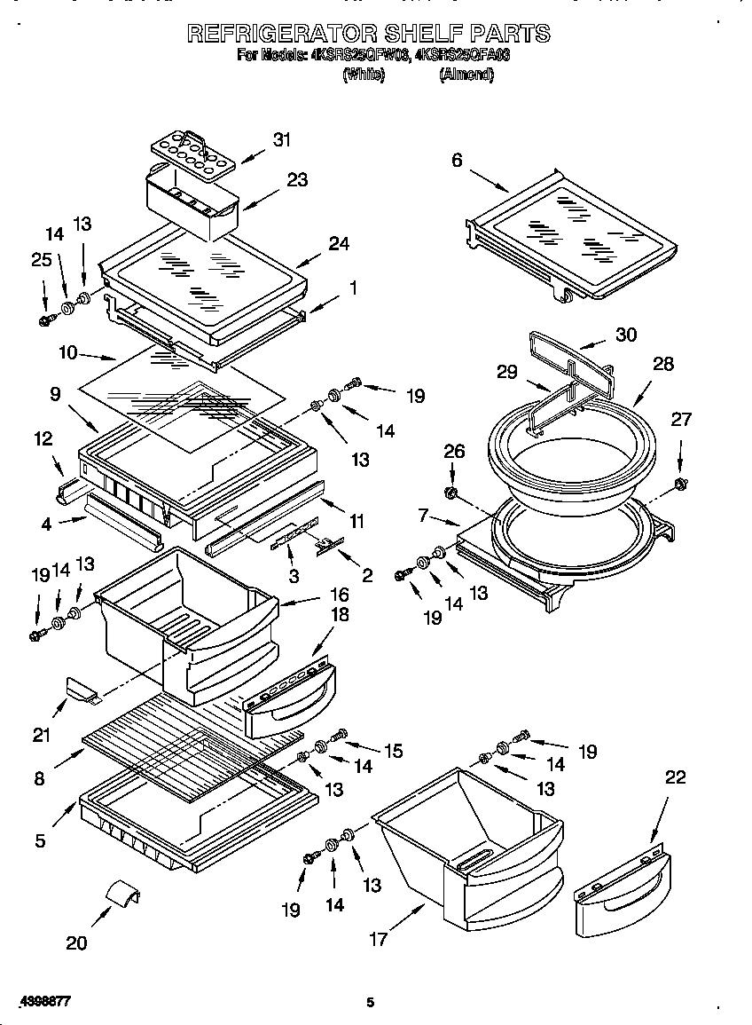 KitchenAid 4KSRS25QFA03 refrigerator shelf diagram