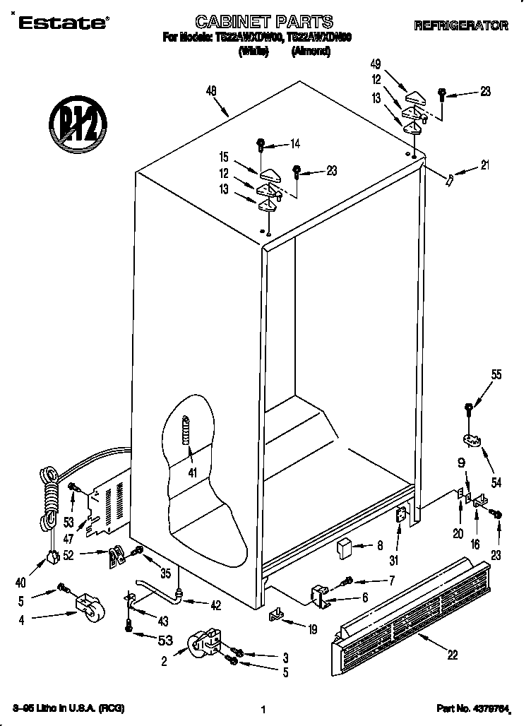 Whirlpool TS22AWXDW00 cabinet diagram