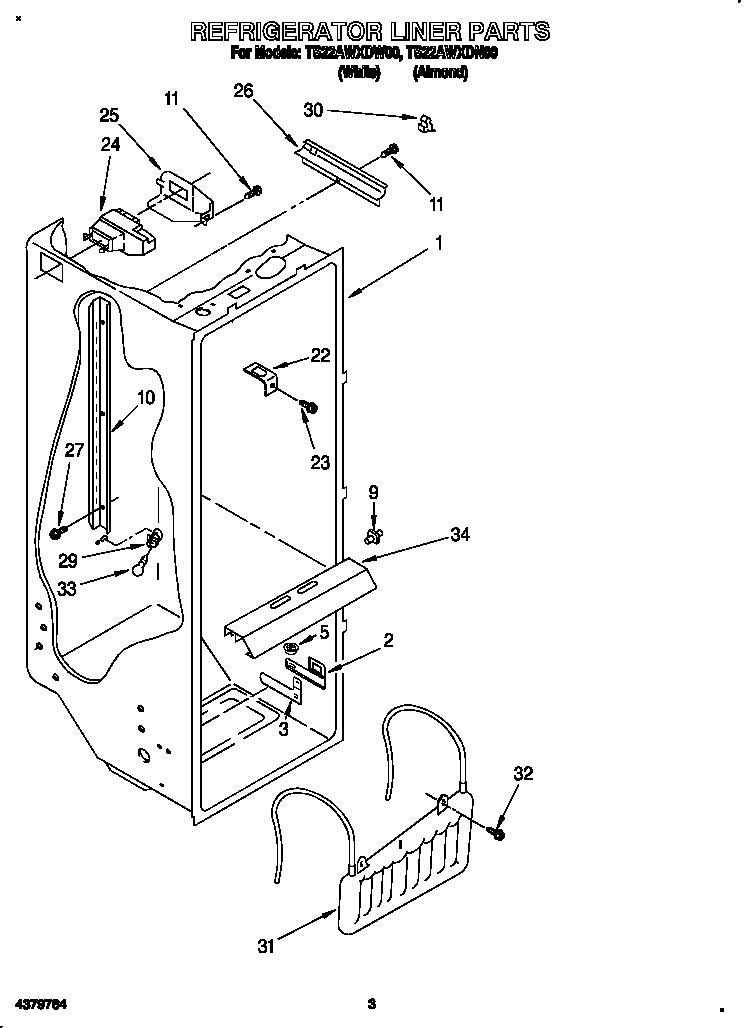 Whirlpool TS22AWXDW00 refrigerator liner diagram