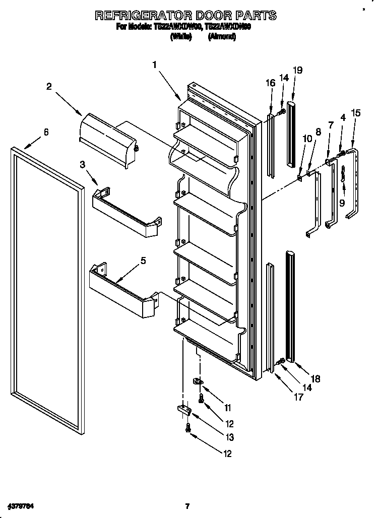 Whirlpool TS22AWXDW00 refrigerator door diagram