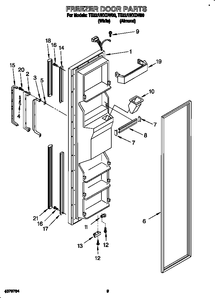 Whirlpool TS22AWXDW00 freezer door diagram