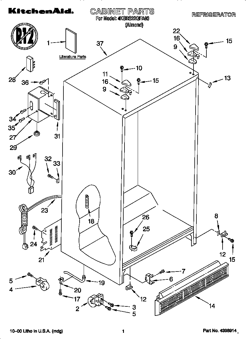 KitchenAid 4KSRS22QFA03 cabinet diagram