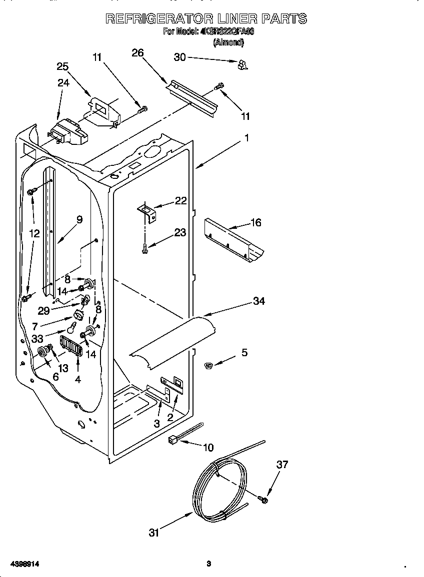 KitchenAid 4KSRS22QFA03 refrigerator liner diagram