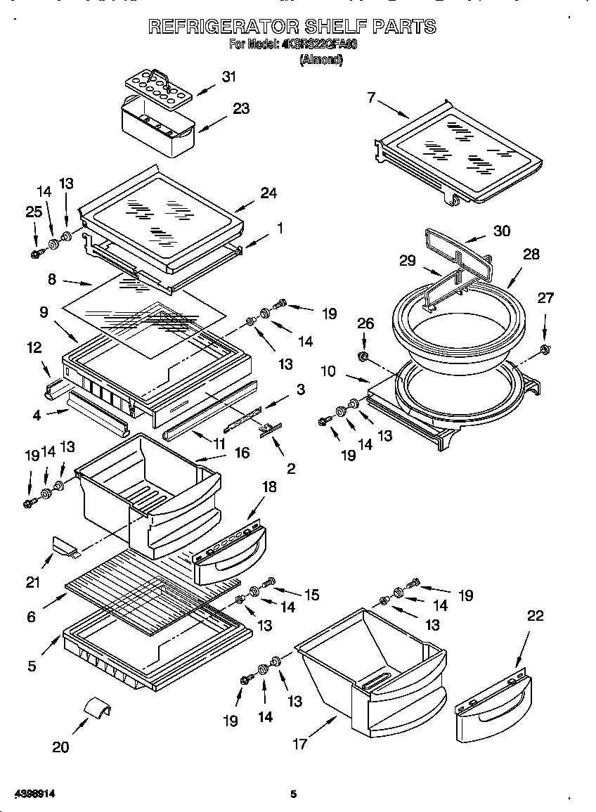 KitchenAid 4KSRS22QFA03 refrigerator shelf diagram